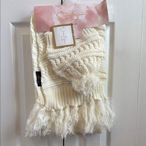 Cream Knit Scarf and Hat Set